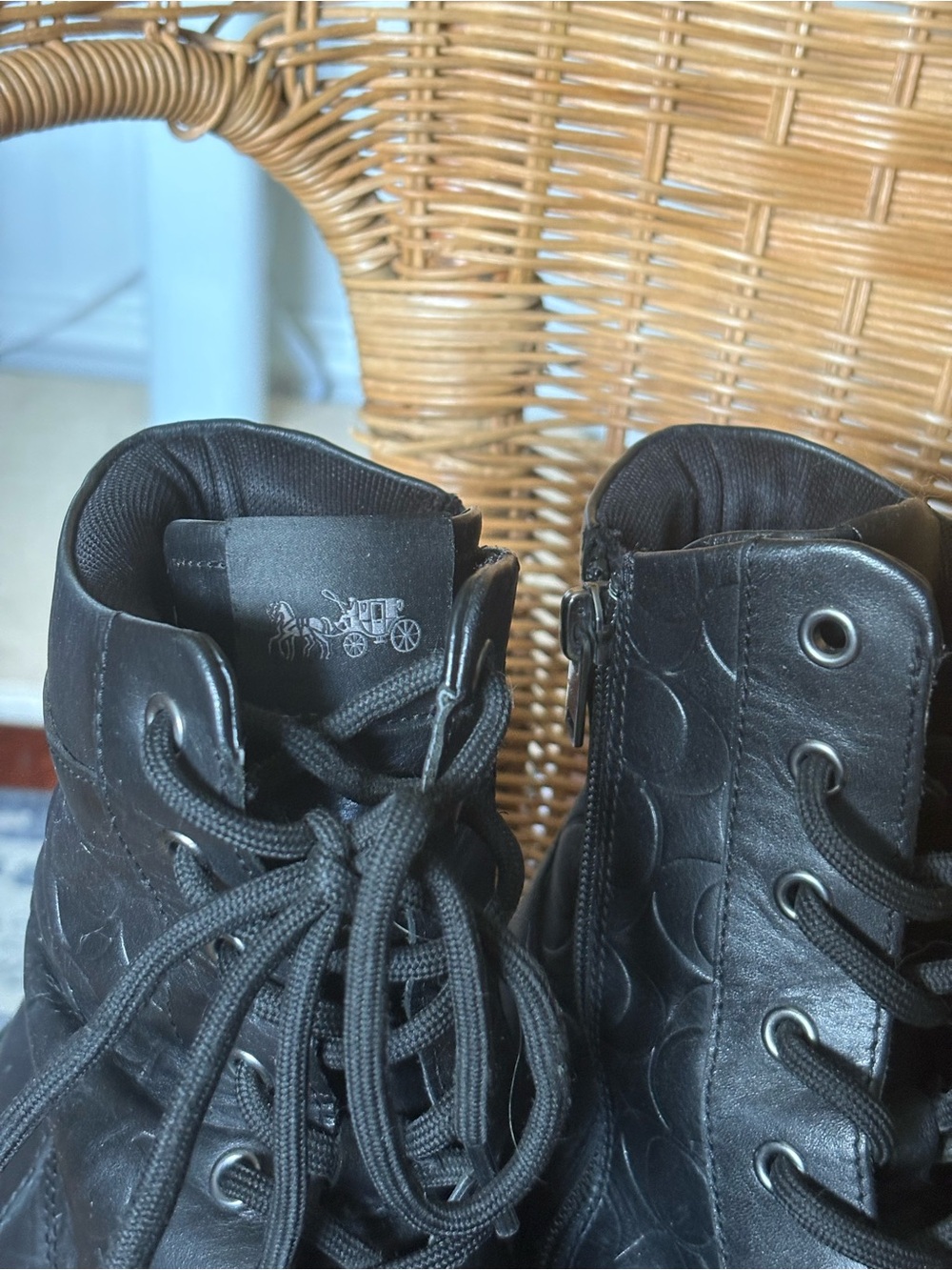 Coach Black Lace-Up Combat Boots with Side Zipper - Picture 6 of 8